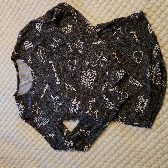 Victorias Secret Pink Womens Sleep Shirt GRL PWR Long Sleeve Cozy Black Small - Picture 16 of 16